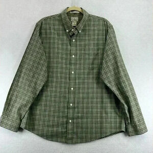 L.L. Bean Men’s Shirt Size Large Moss Green Plaid Long Sleeve Button-down Cotton